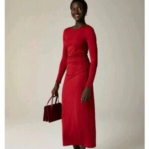 NWT J. Crew Long-Sleeve Maxi Dress in Jersey Crepe in "Berry Sangria" Red Sz XS